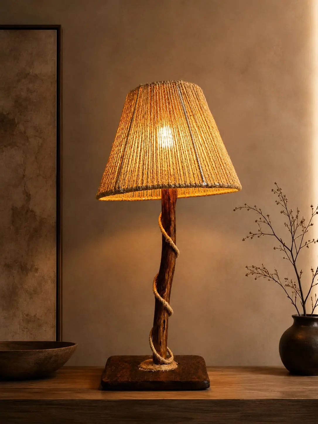 Rustic Wooden Rope Table Lamp