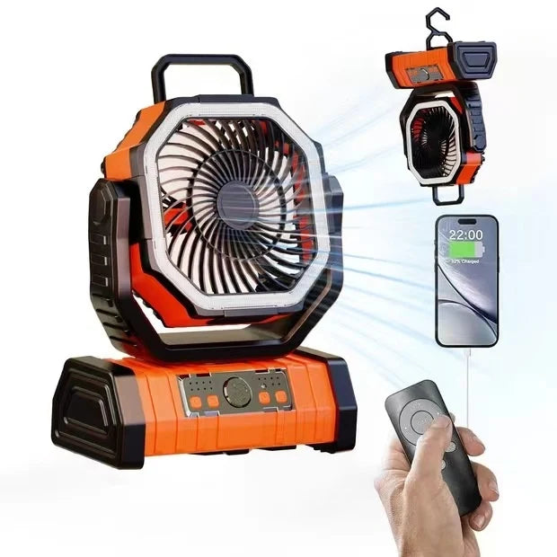 3-in-1 Camping Fan – Power Bank, LED Light & Portable Fan