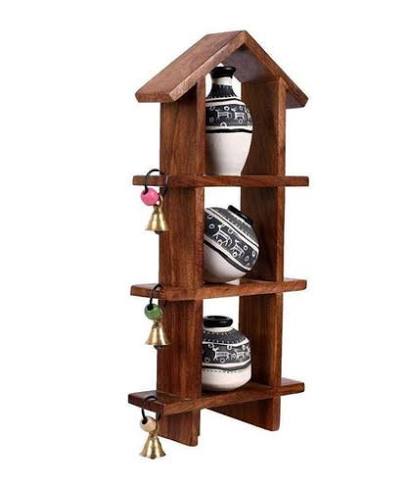 House-Shaped Wooden Wall Shelf & Key Holder